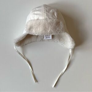 Jacadi Baby Unisex Cream Plush Chapka Hat with Ties - Size 1M